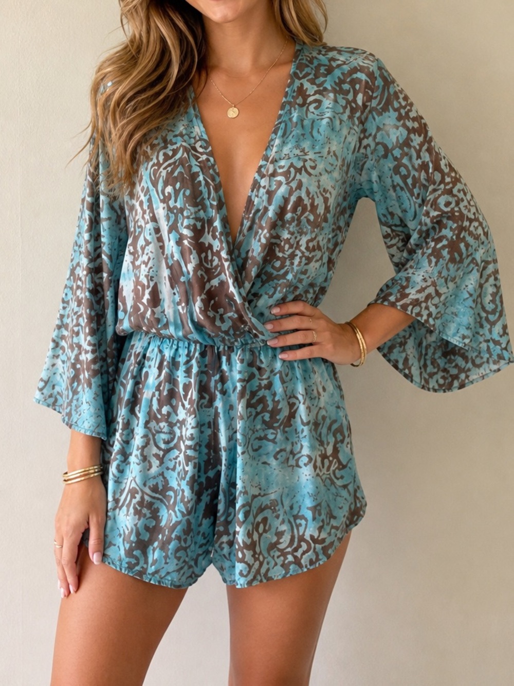 Blue and Brown Patterned Romper